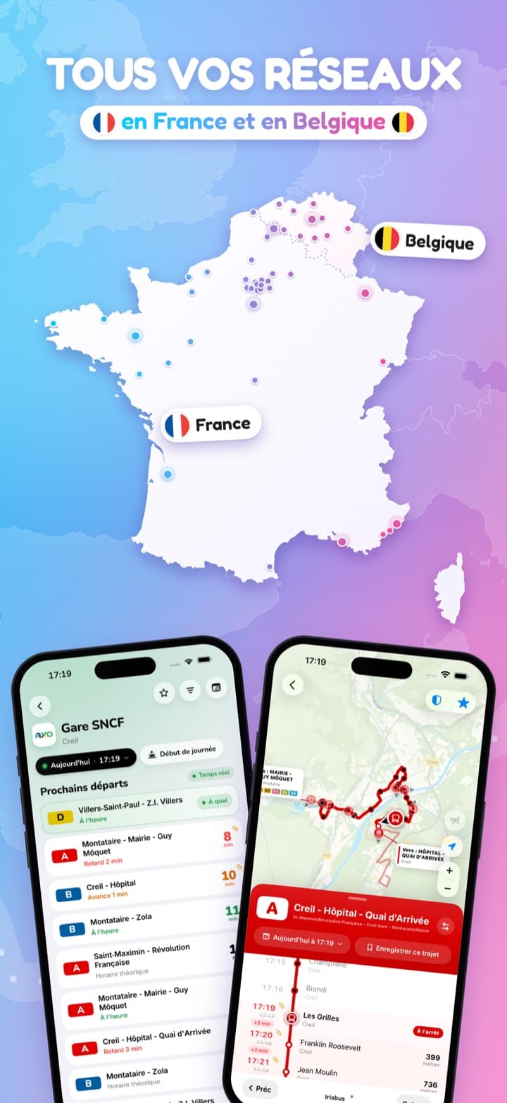 Carte de France et de Belgique avec les réseaux disponibles