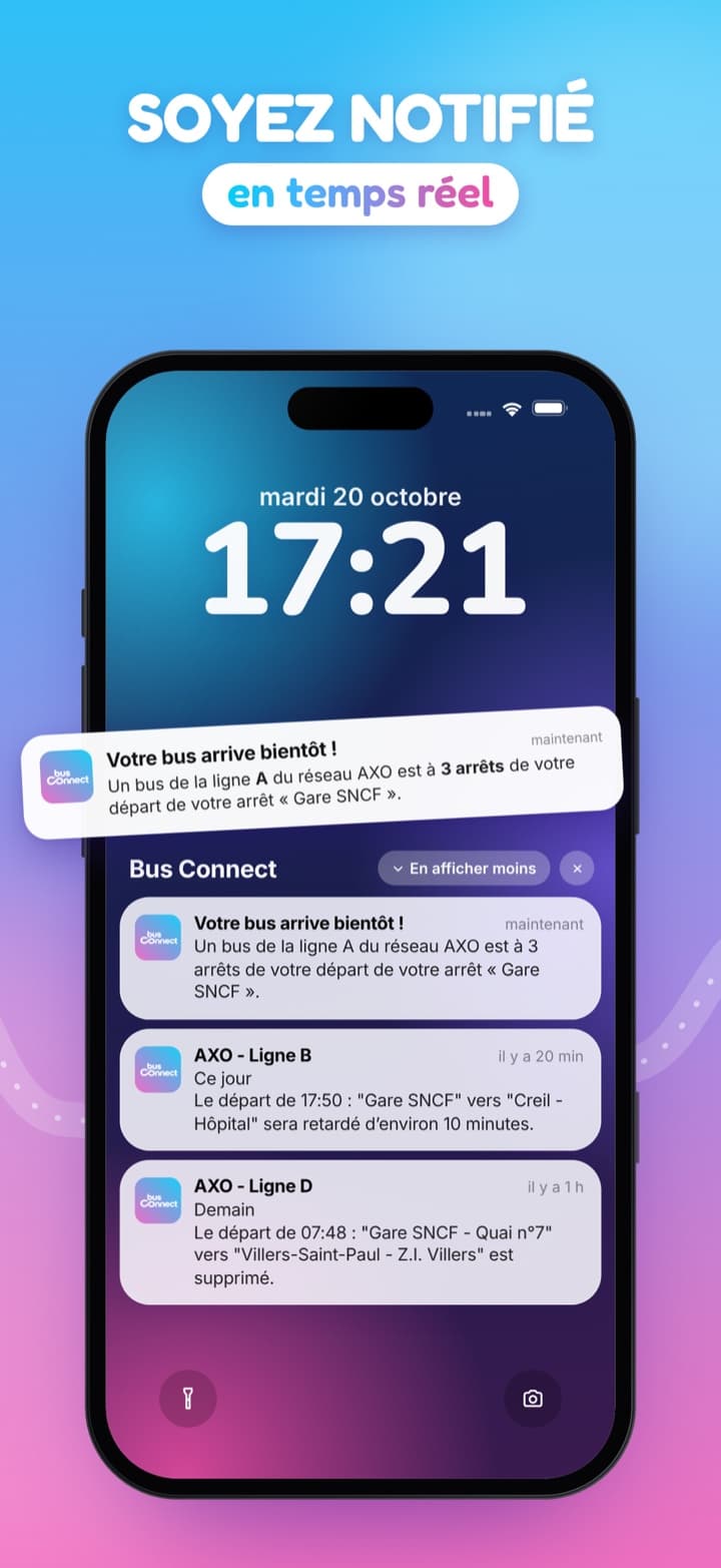 Notifications « Votre bus arrive bientôt » sur l’écran verrouillé