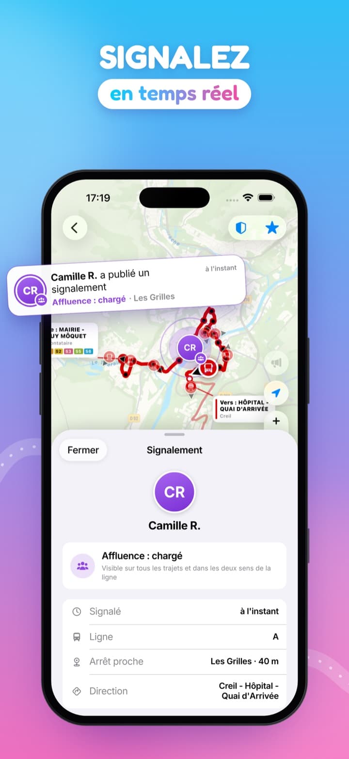 Signalement d’affluence publié par un voyageur sur la carte