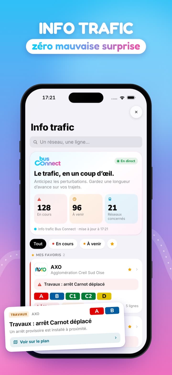 Bus Connect : info trafic des réseaux et de vos lignes favorites