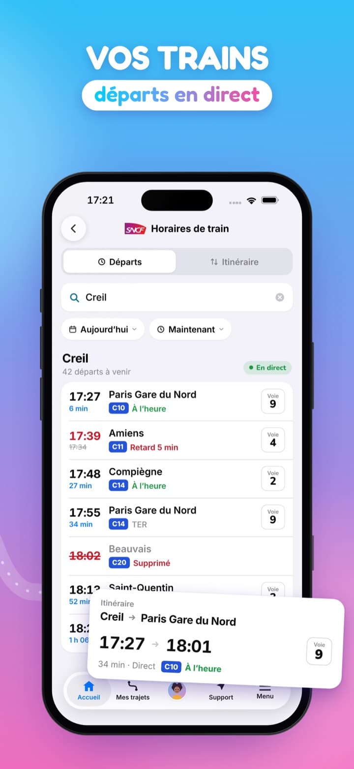 Départs de trains en direct depuis une gare